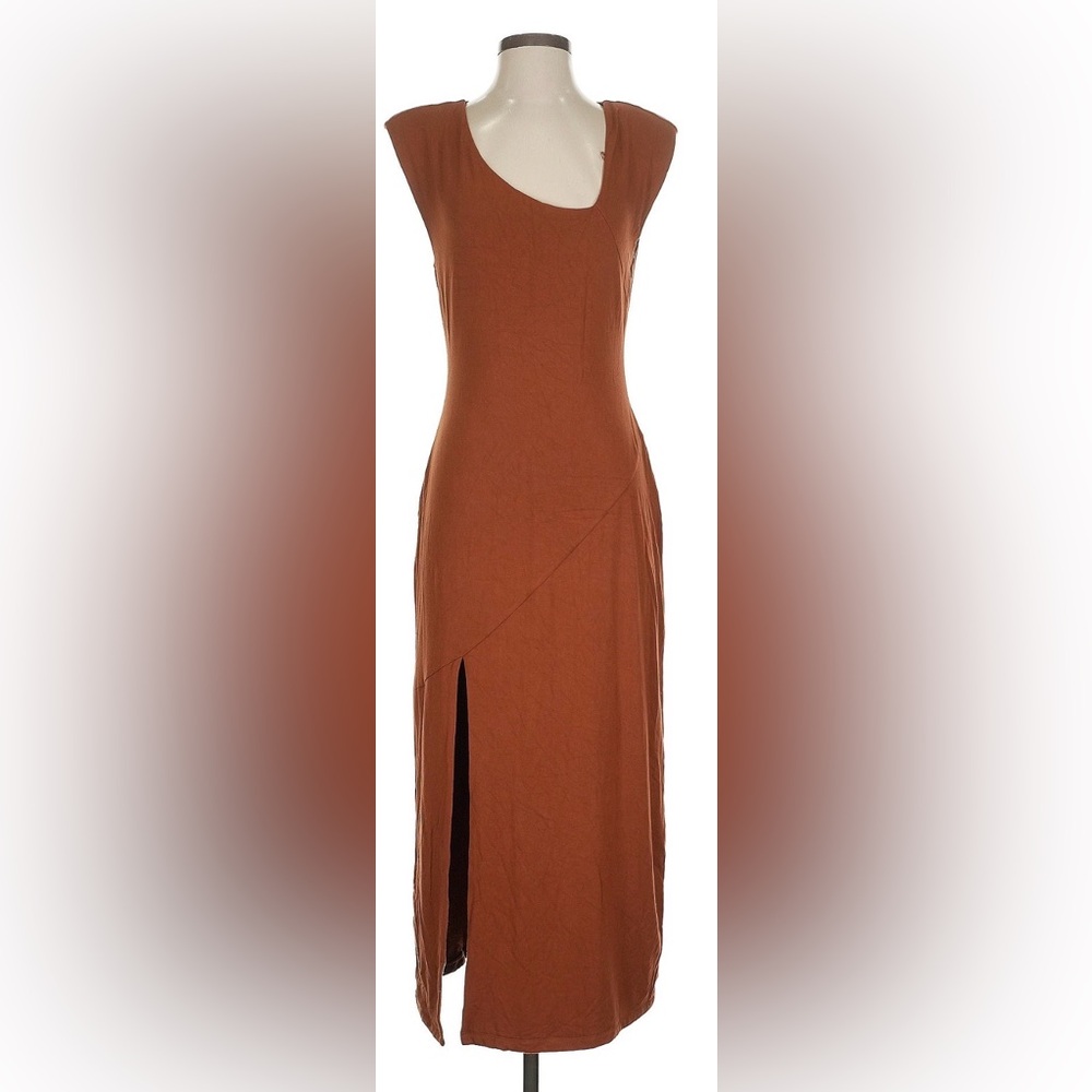 Good American Asymmetrical Brown Mini Dress Side Slit Size 2 NWOT